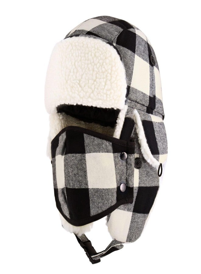 CHOK.LIDS Lumberjack Plaid Winter Trapper Unisex Premium Extra Strength Sherpa Ear Flap Chin Strap Cold Weather Outdoor Hat (Black Plaid) - Image 1
